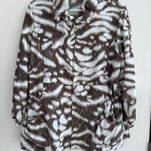 Brown and White Utility Jacket with Plush Texture